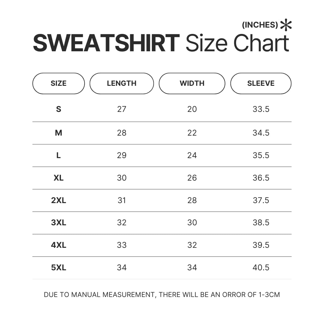 Sweatshirt Size Chart - CoryxKenshin Fans